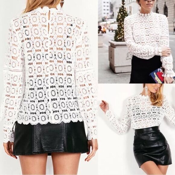 White Flower Lace Crochet Blouse XS-M - Picture 3 of 9